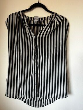 Vero Moda Black White Striped Sheer Blouse Cap Sleeve Flow Top